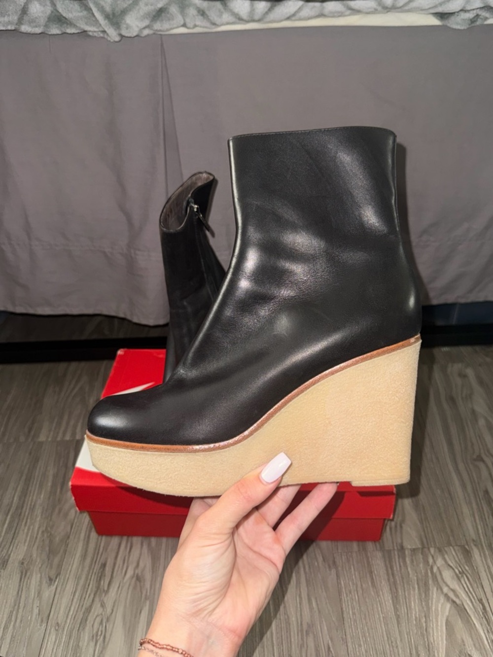 Vintage Jil Sander Leather Ankle Zip Wedge Black  Boots Womens Sz 38 Y2K